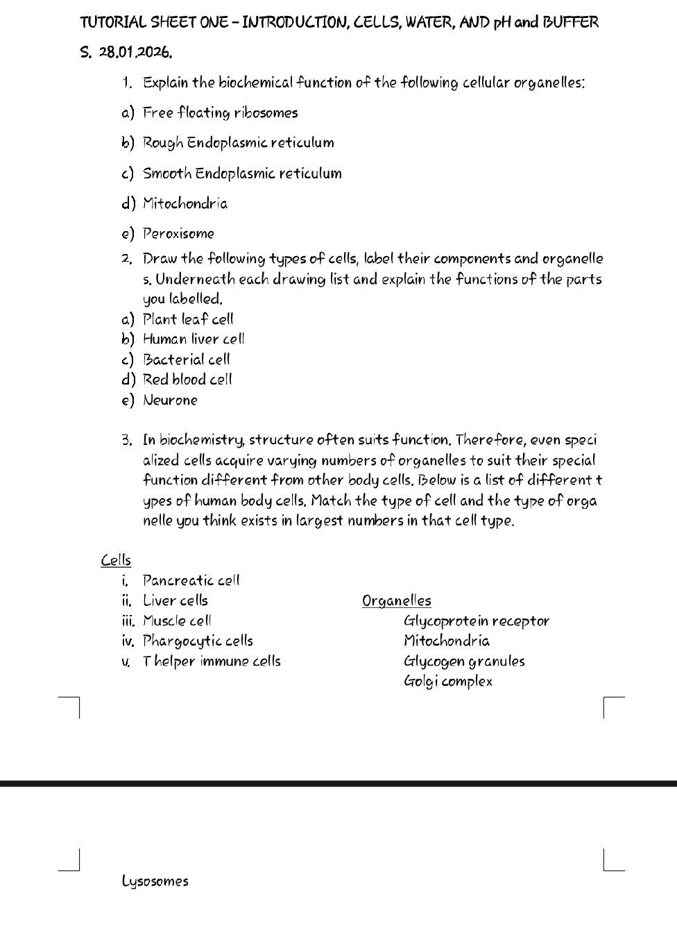 TUTORIAL SHEET ONE - INTRODUCTION, CELLS,