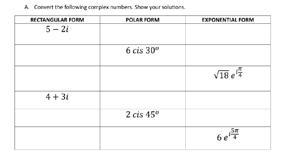 A. Convert the following complex numbers. | StudyX