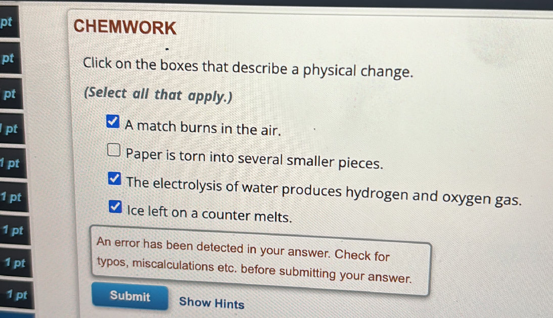 Click on the boxes that describe a physical | StudyX