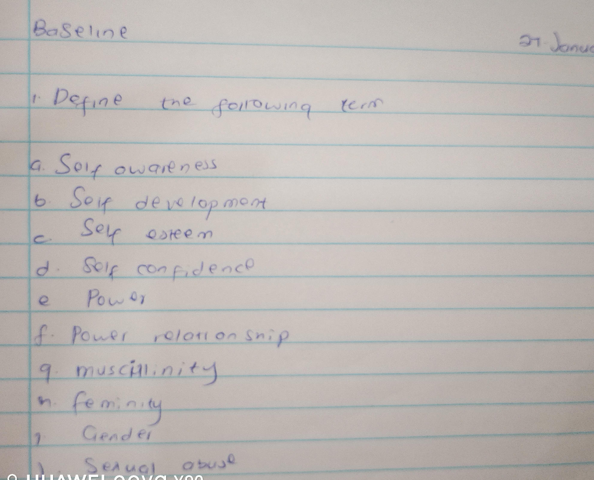 Define the following term: a. Self awareness | StudyX