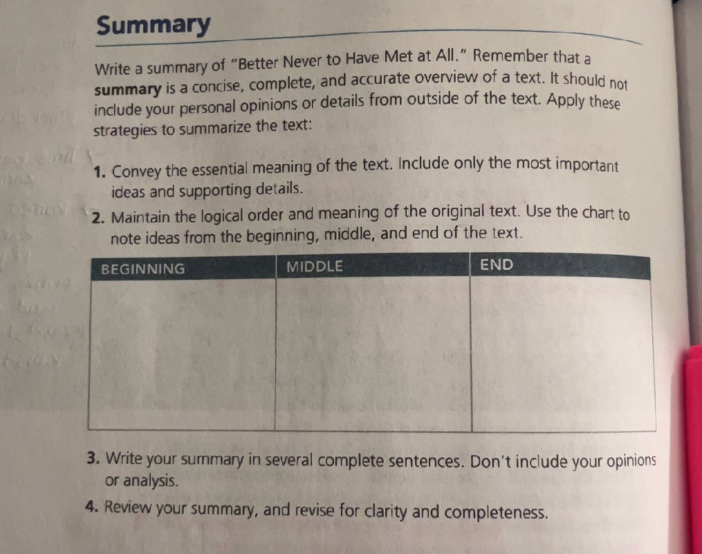 Write a summary of “Better Never to Have Met