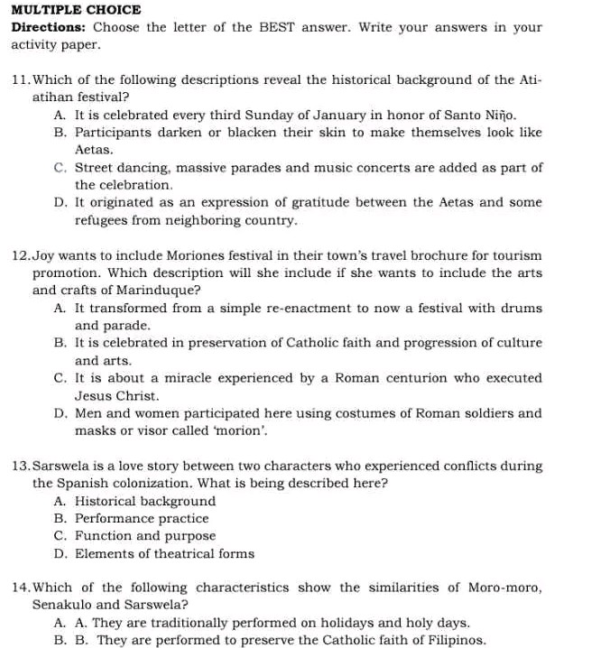 MULTIPLE CHOICE Directions Choose the | StudyX