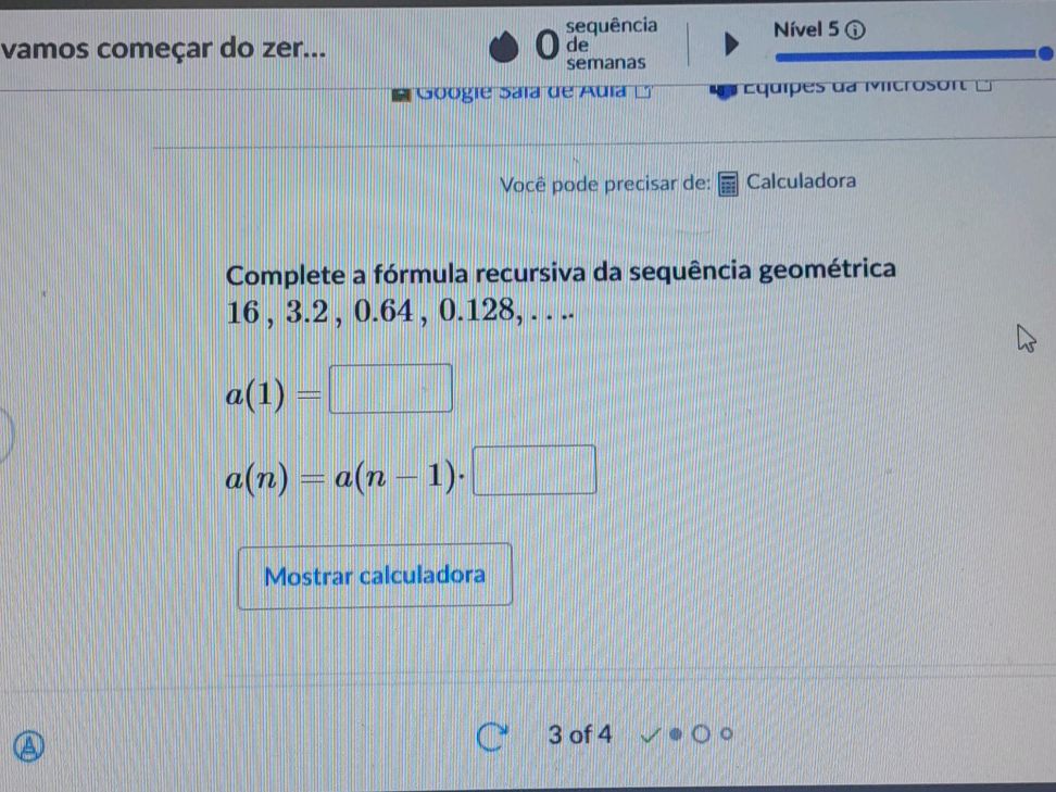 Complete a fórmula recursiva da sequência | StudyX
