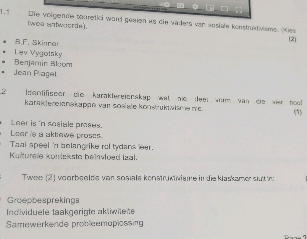 1.1 Die volgende teoretici word gesien as | StudyX