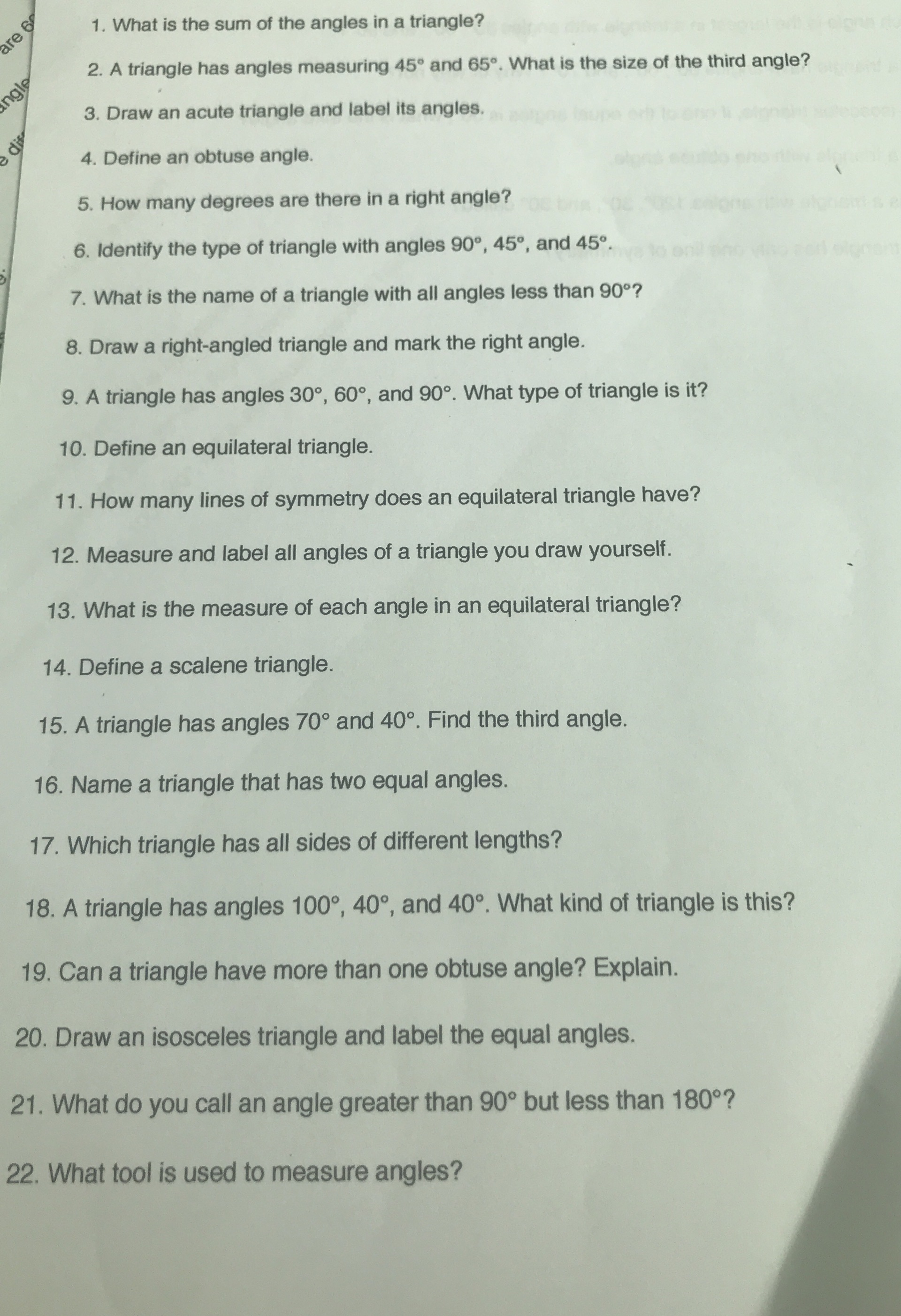 What is the sum of the angles in a triangle?