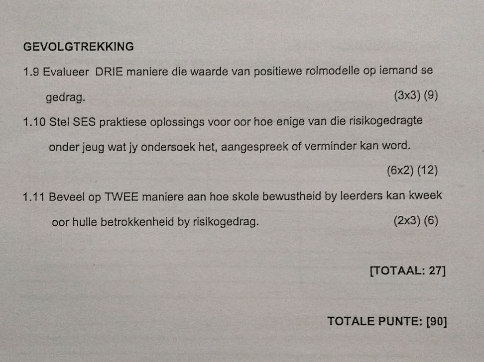 Verkeerde Rolmodelle GEVOLGTREKKING 1.9 Evalueer DRIE maniere die