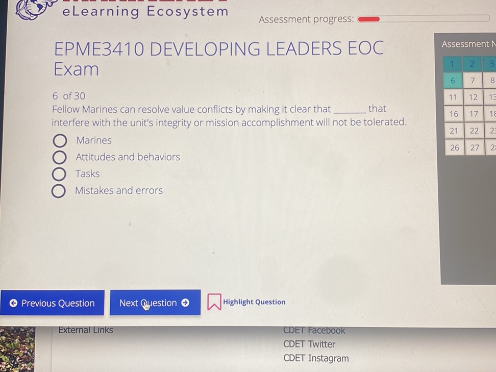 EPME3410 DEVELOPING LEADERS EOC Exam 6 of 30