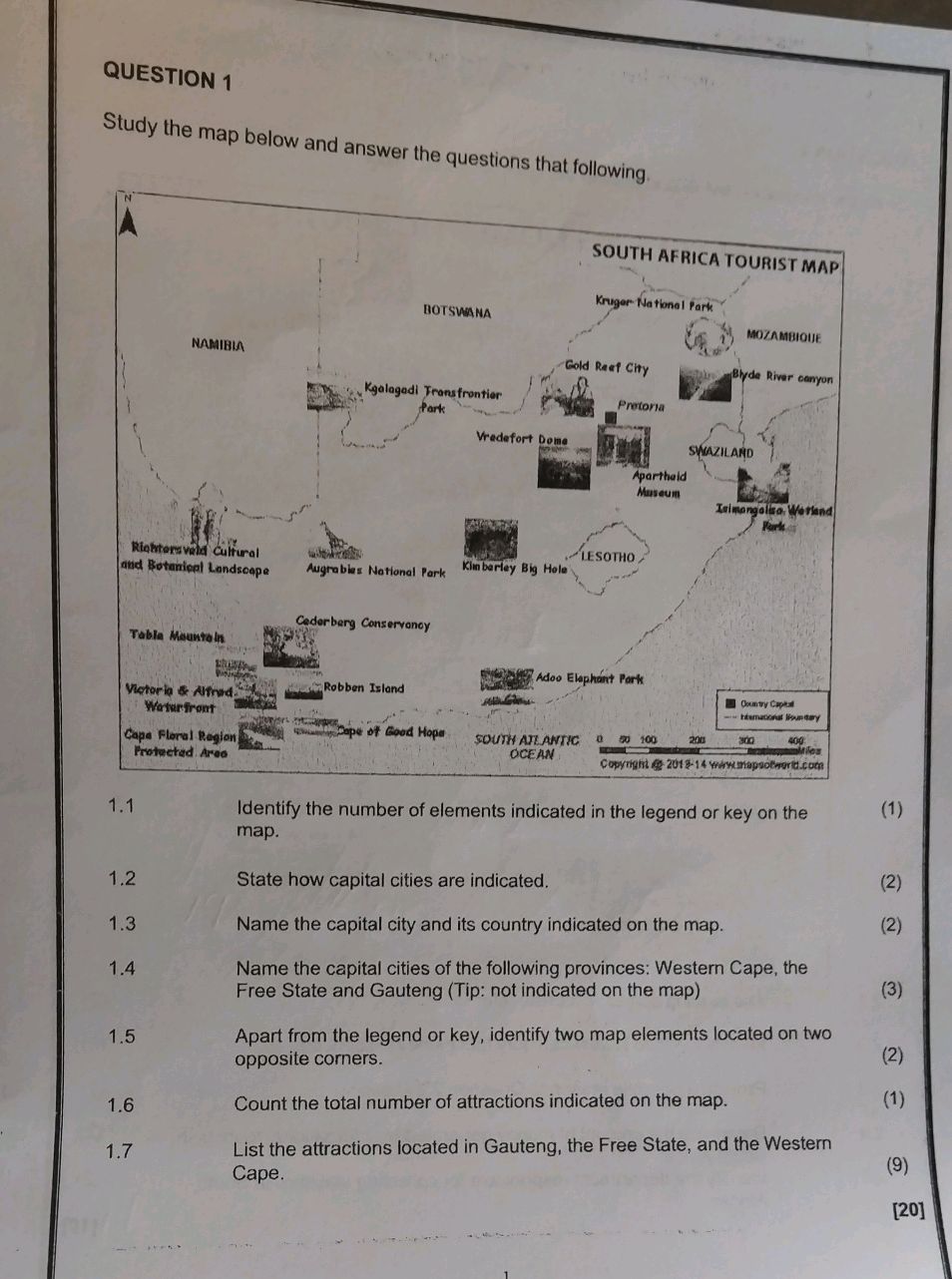 QUESTION 1 Study the map below and answer | StudyX