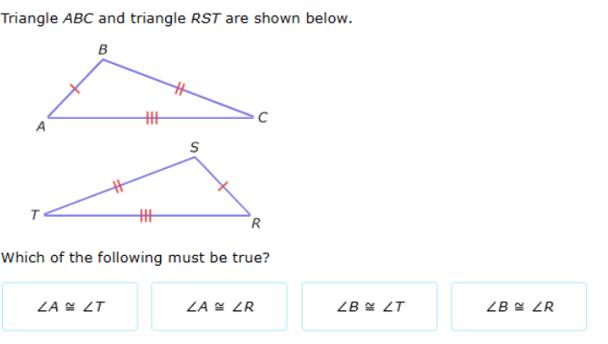 Triangle ABC and triangle RST are shown
