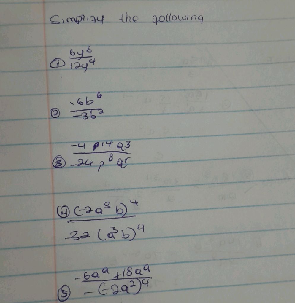 Simplify the following 1. $ {6y^6}{12y^4}$