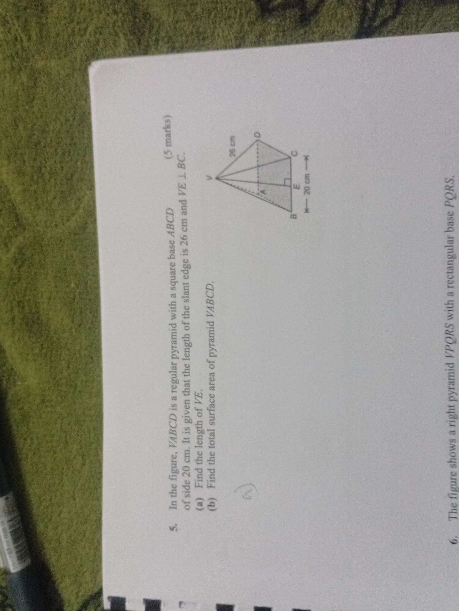 solved: vabcd is a pyramid with rectangular base of... In the figure, VABCD is a regular pyramid | StudyX