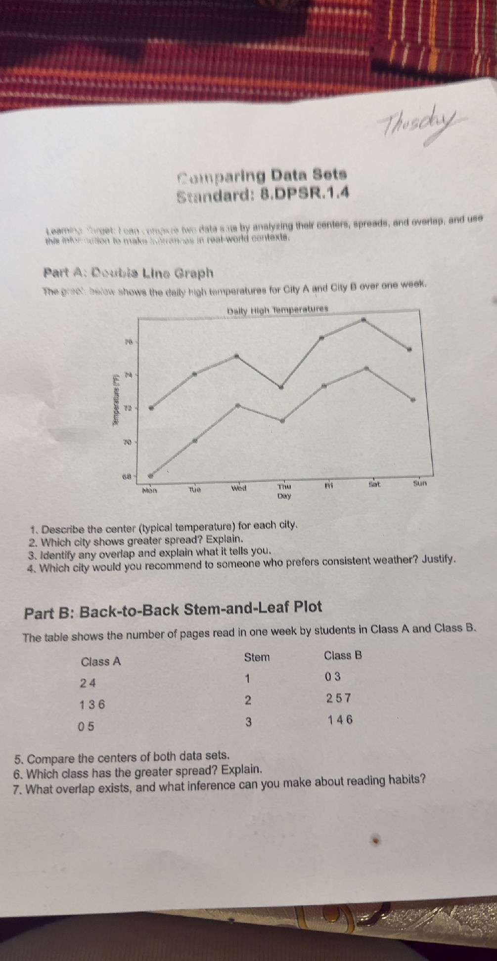 Part B: Back-to-Back Stem-and-Leaf Plot The | StudyX