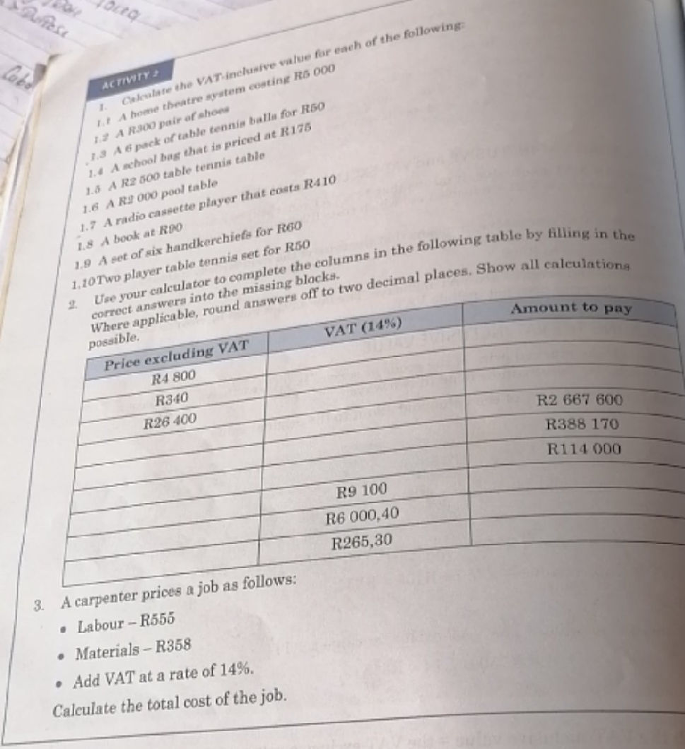 Vat Inclusive Quotation ACTIVITY 2 Calculate the VAT-inclusive value | StudyX