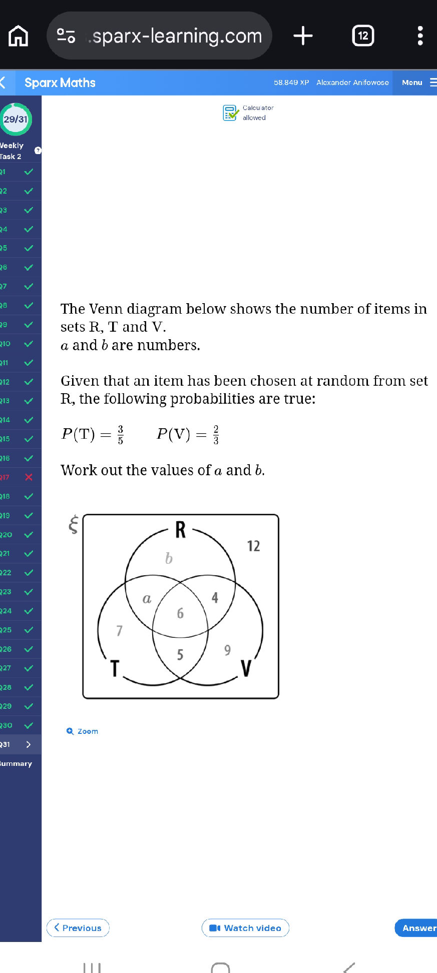 The Venn diagram below shows the number of | StudyX