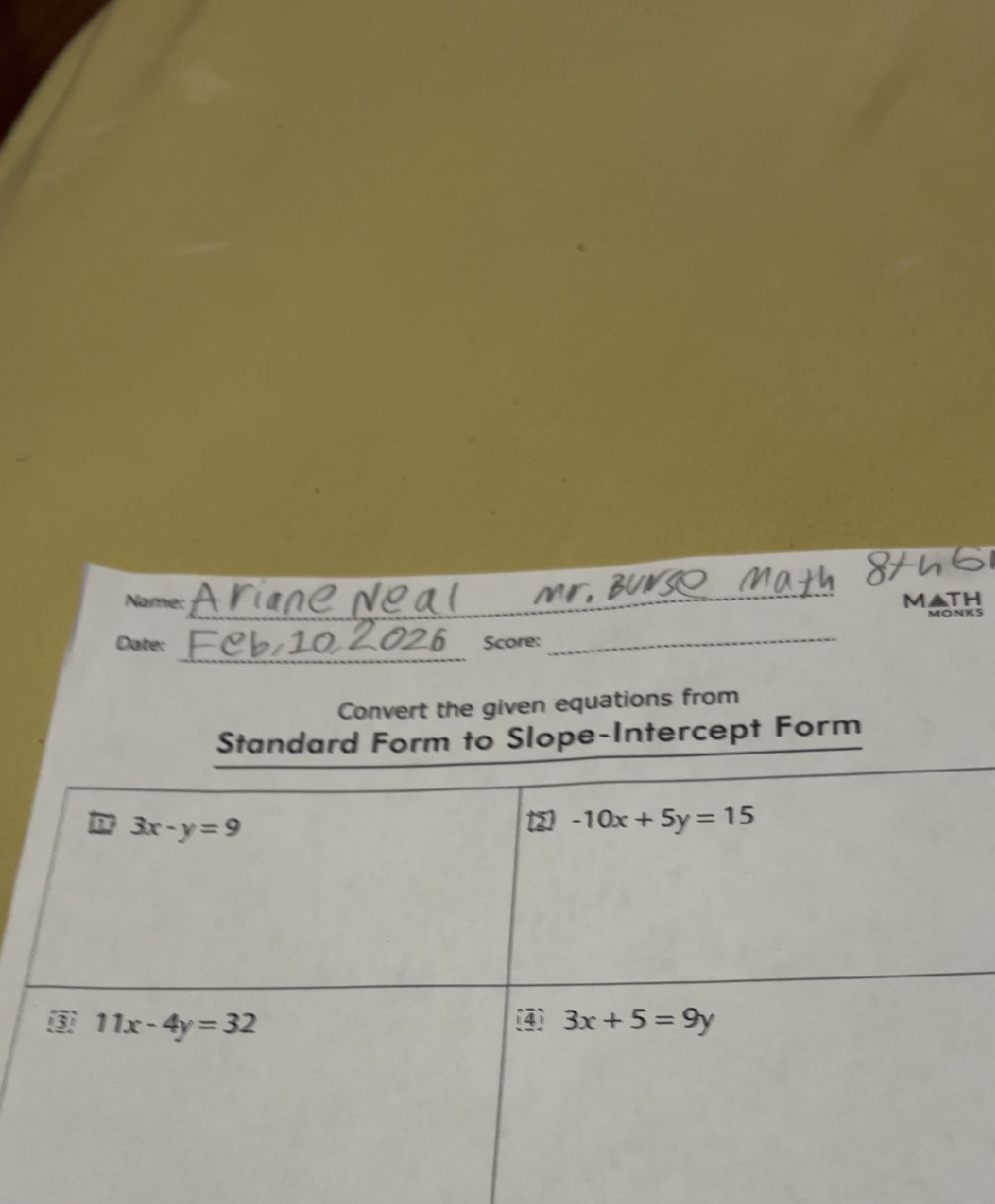 Convert the given equations from Standard | StudyX
