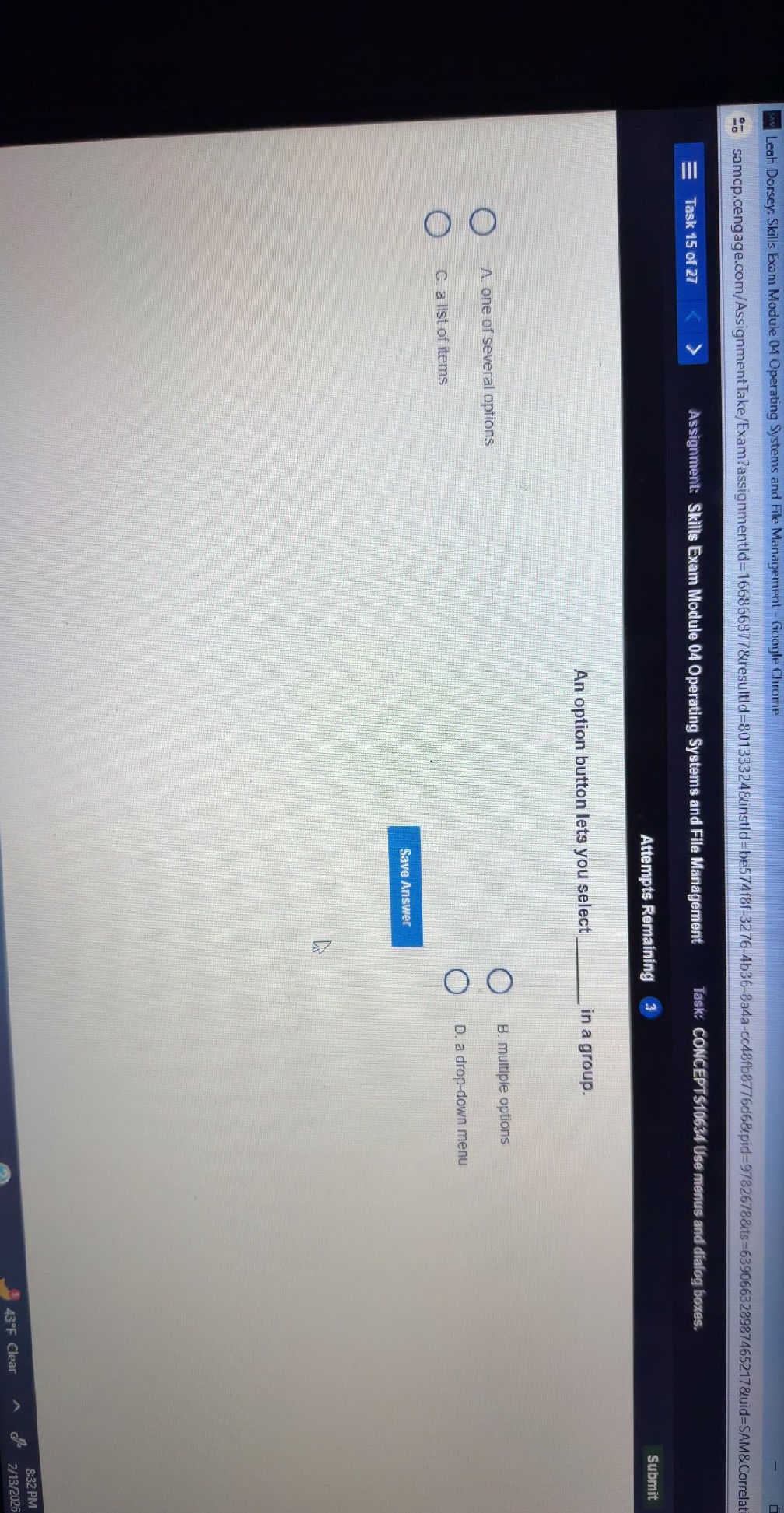 An option button lets you select in a group.