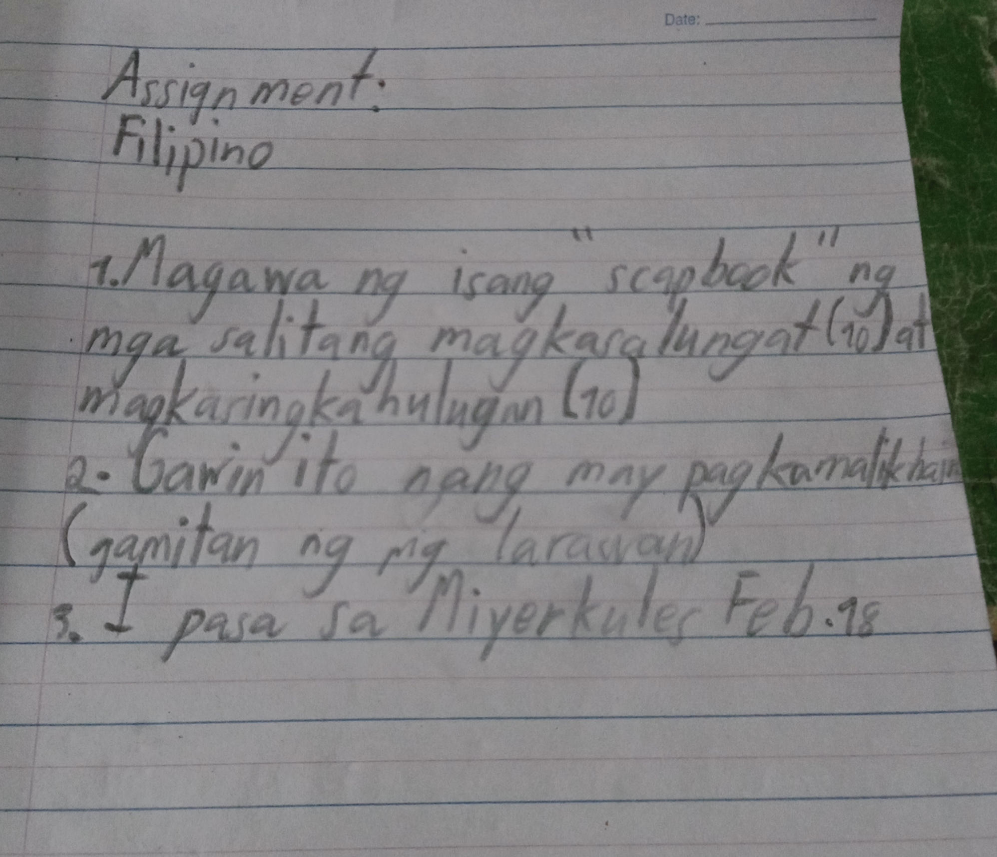 Diary Tagalog Example Assignment Assignment: Filipino 1. Magawa ng isang | StudyX
