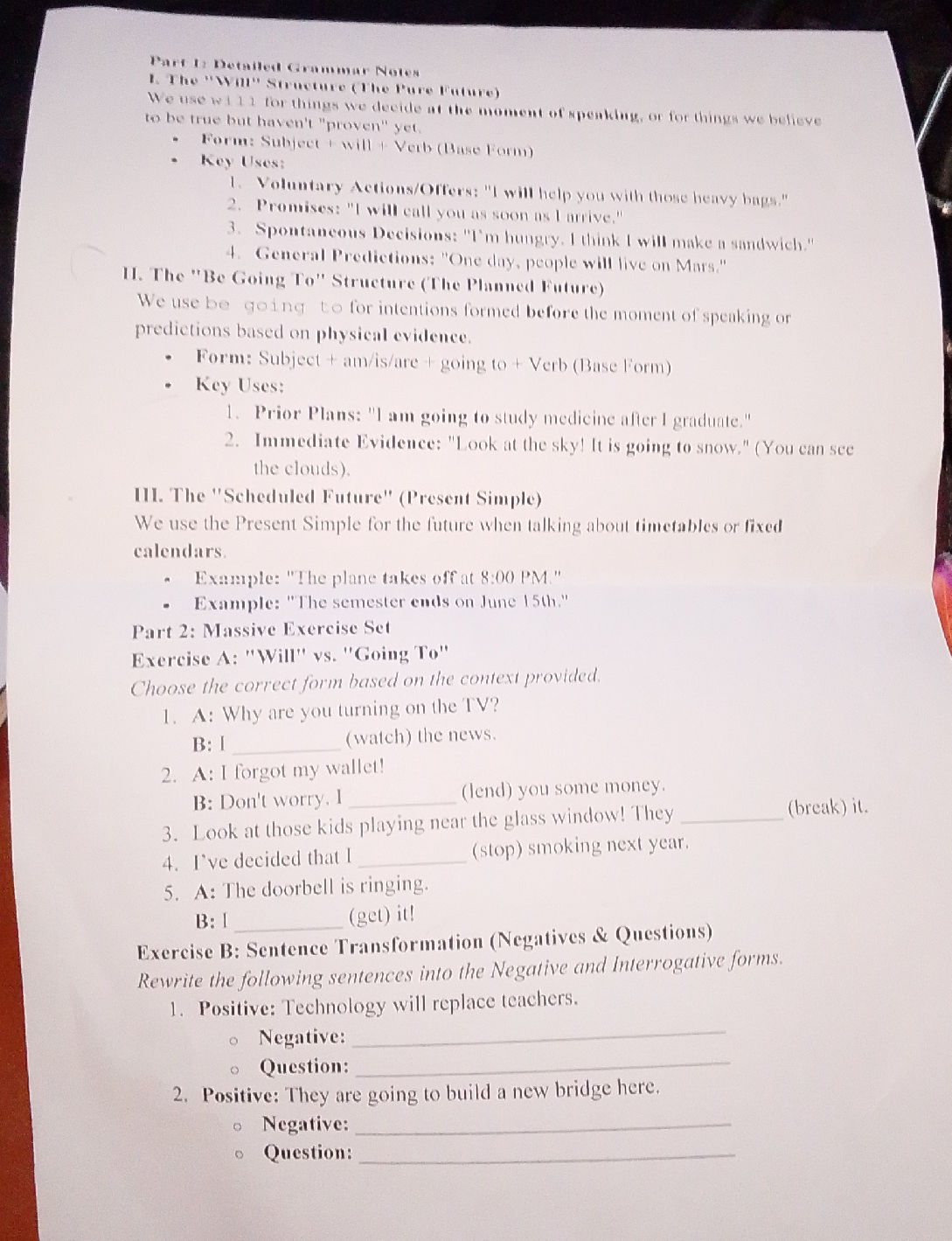 Will Still Notes Part 1: Detailed Grammar Notes I. The
