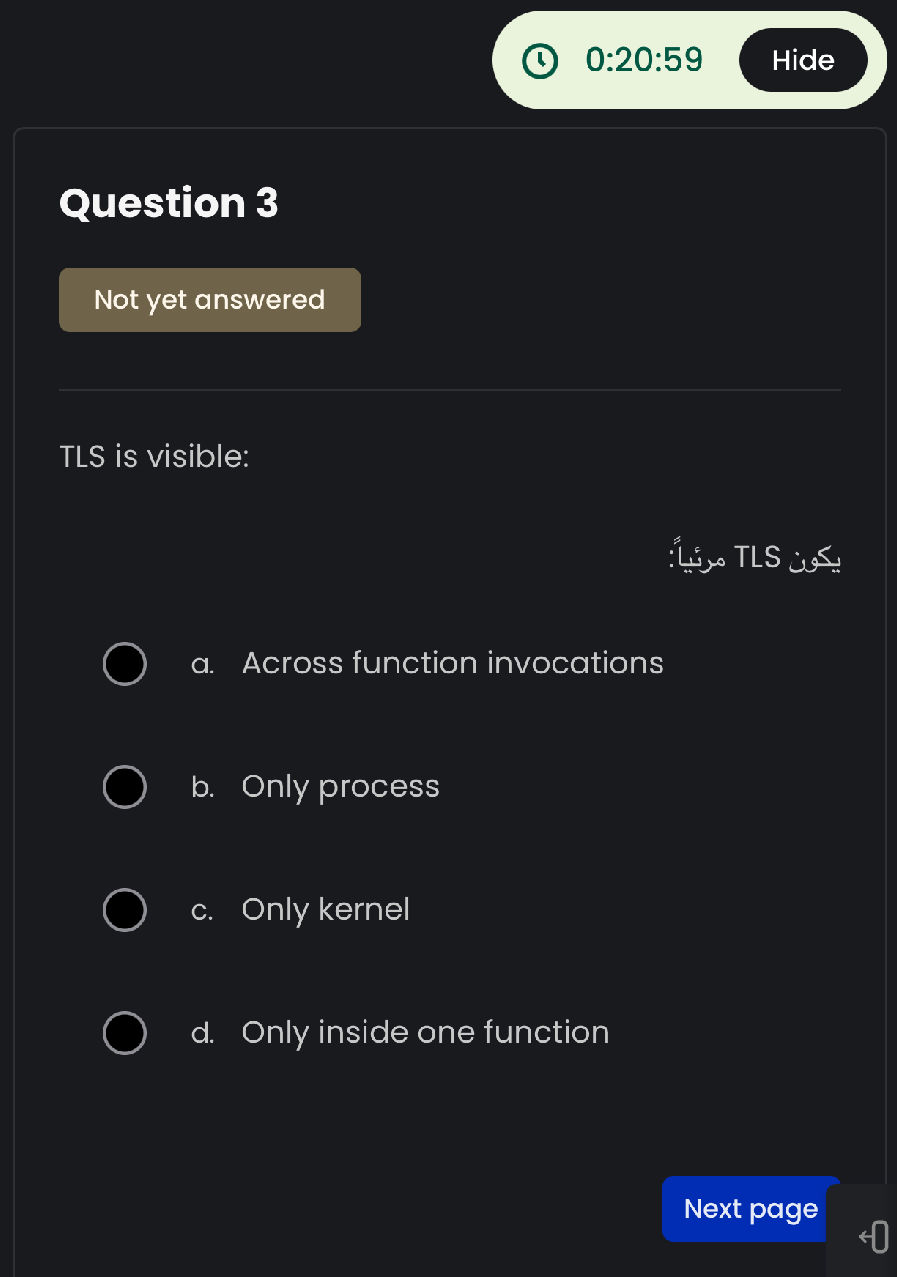 TLS is visible: يكون TLS مرئياً: a. Across | StudyX