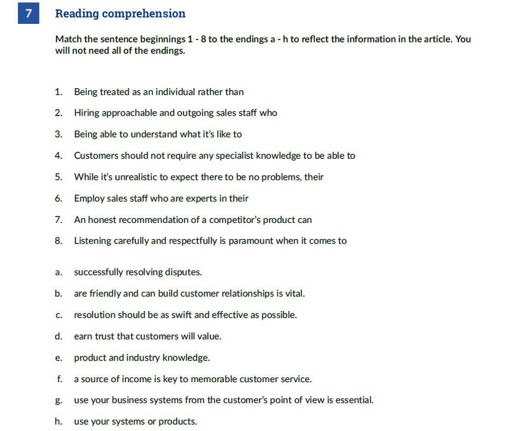 Reading comprehension Match the sentence | StudyX