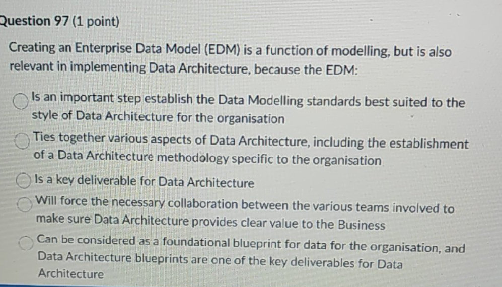 Creating an Enterprise Data Model (EDM) is a | StudyX