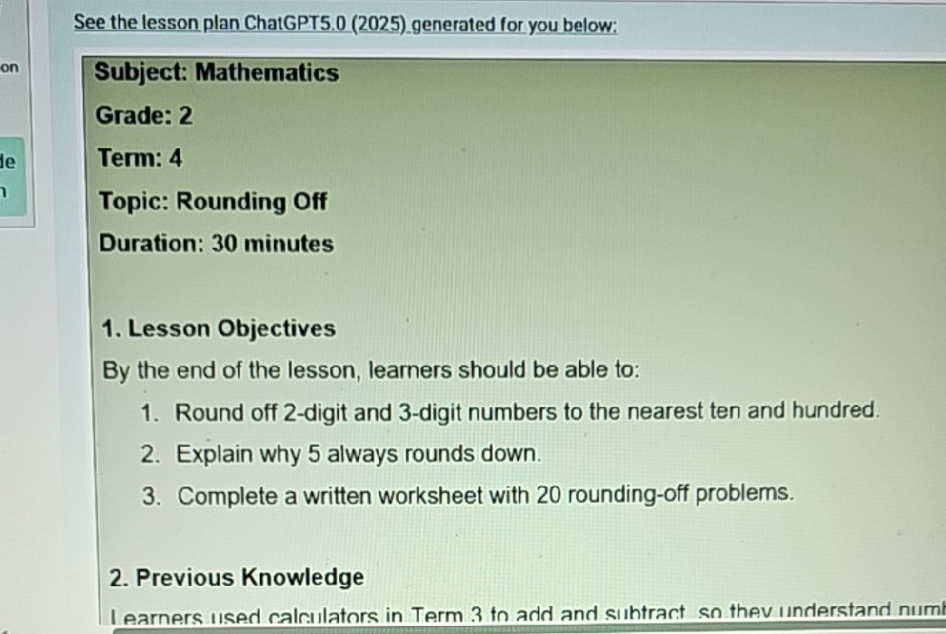 Evaluate the lesson outline from ChatGPT5.0 | StudyX