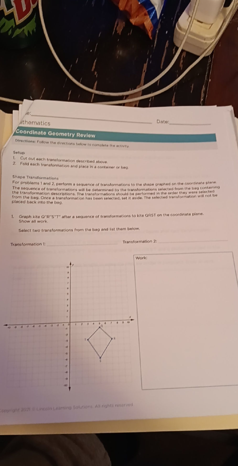 Geometry Date Math Date: Coordinate Geometry Review Directions: