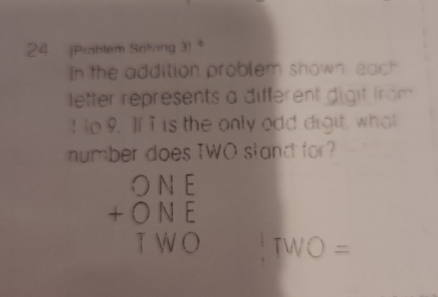 Math Problems With Letters In the addition problem shown, each letter