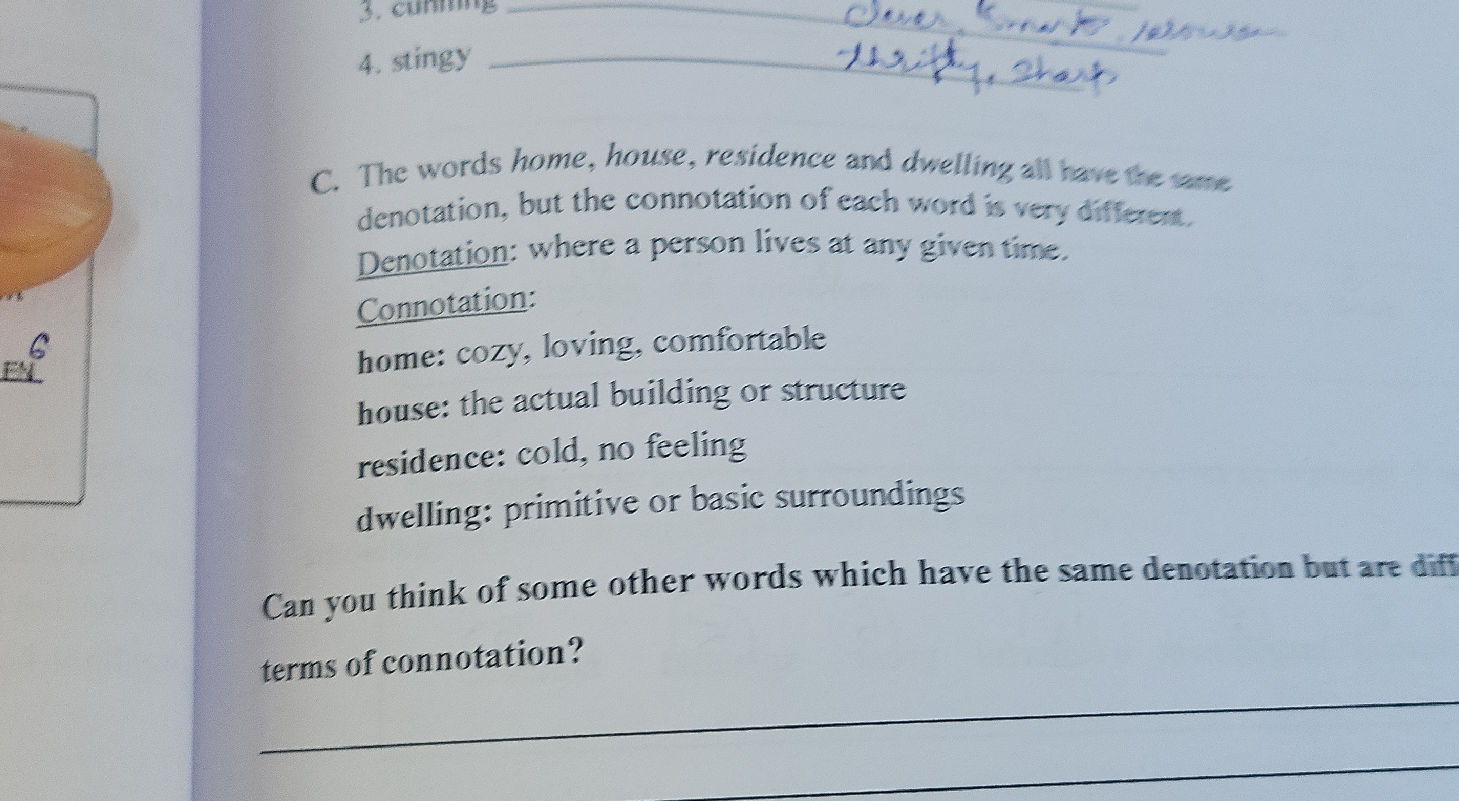 C. The words home, house, residence and | StudyX