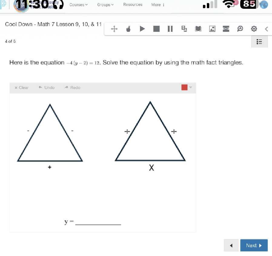 Here is the equation $-4(y-2) = 12$. Solve | StudyX