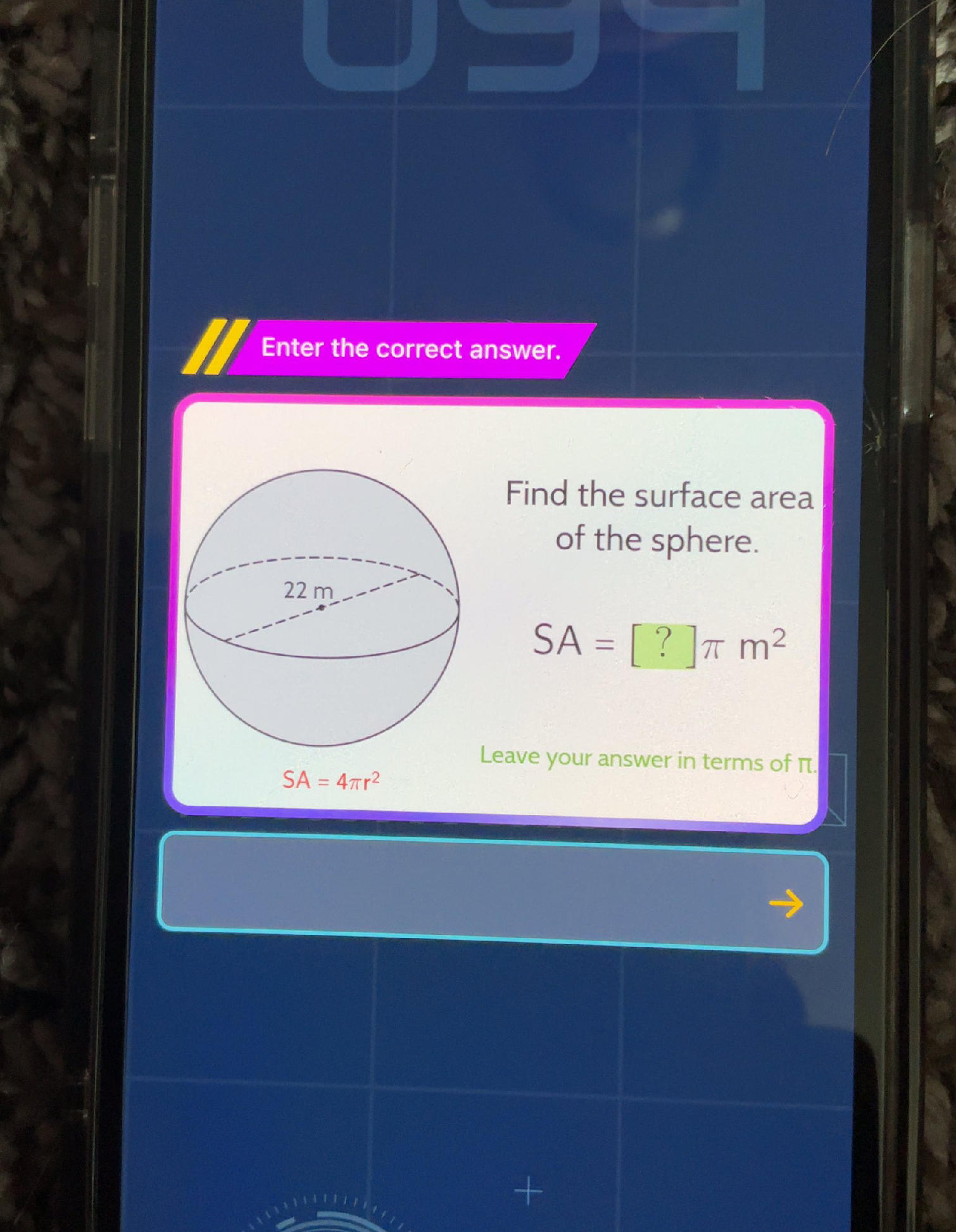 Sa Sphere Sample Find the surface area of the sphere. $SA = | StudyX