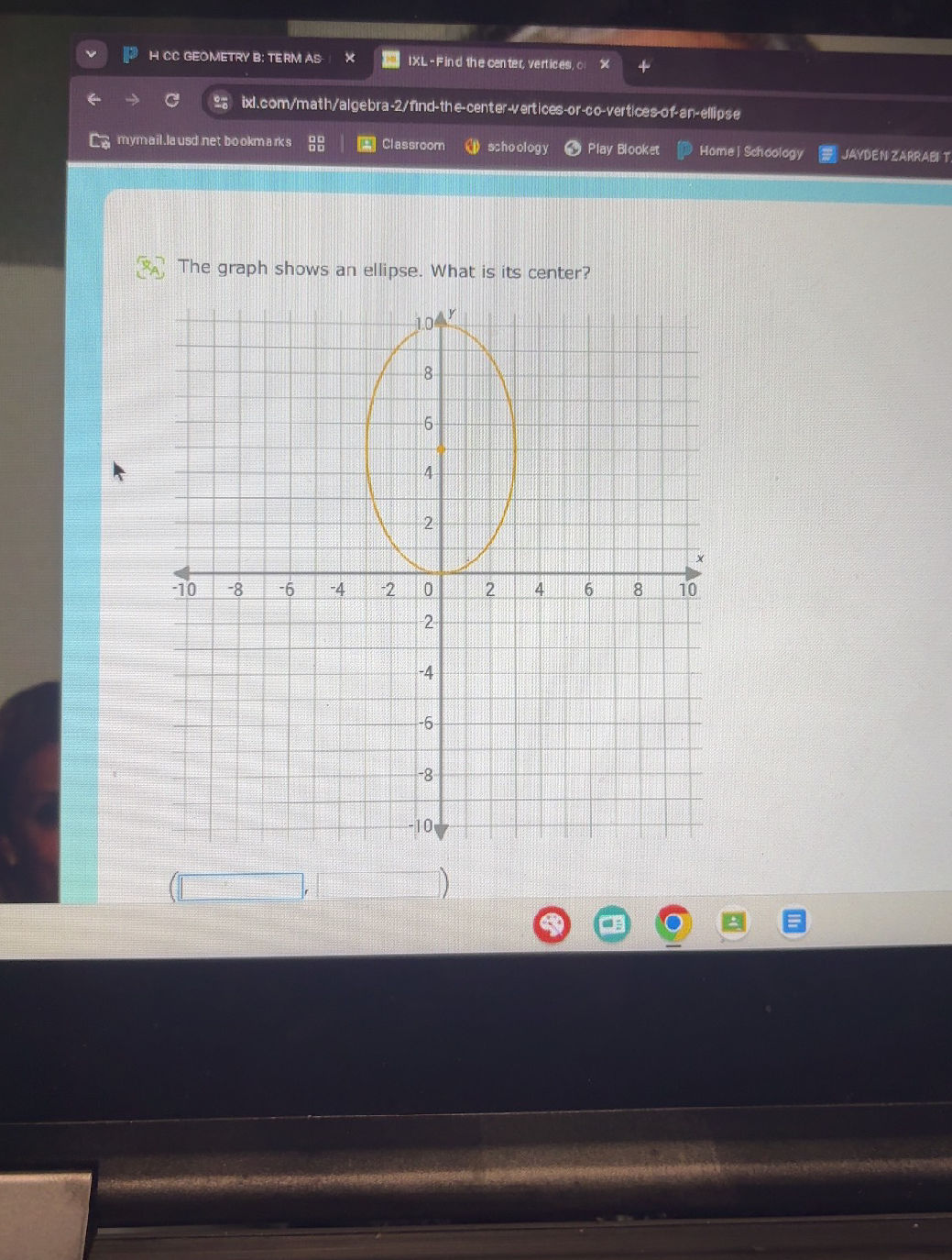 Center Point Graph The graph shows an ellipse. What is its | StudyX