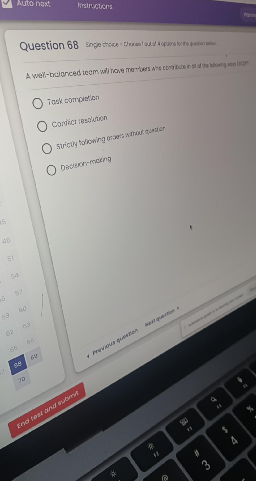 Question 68 Single choice - Choose 1 out of
