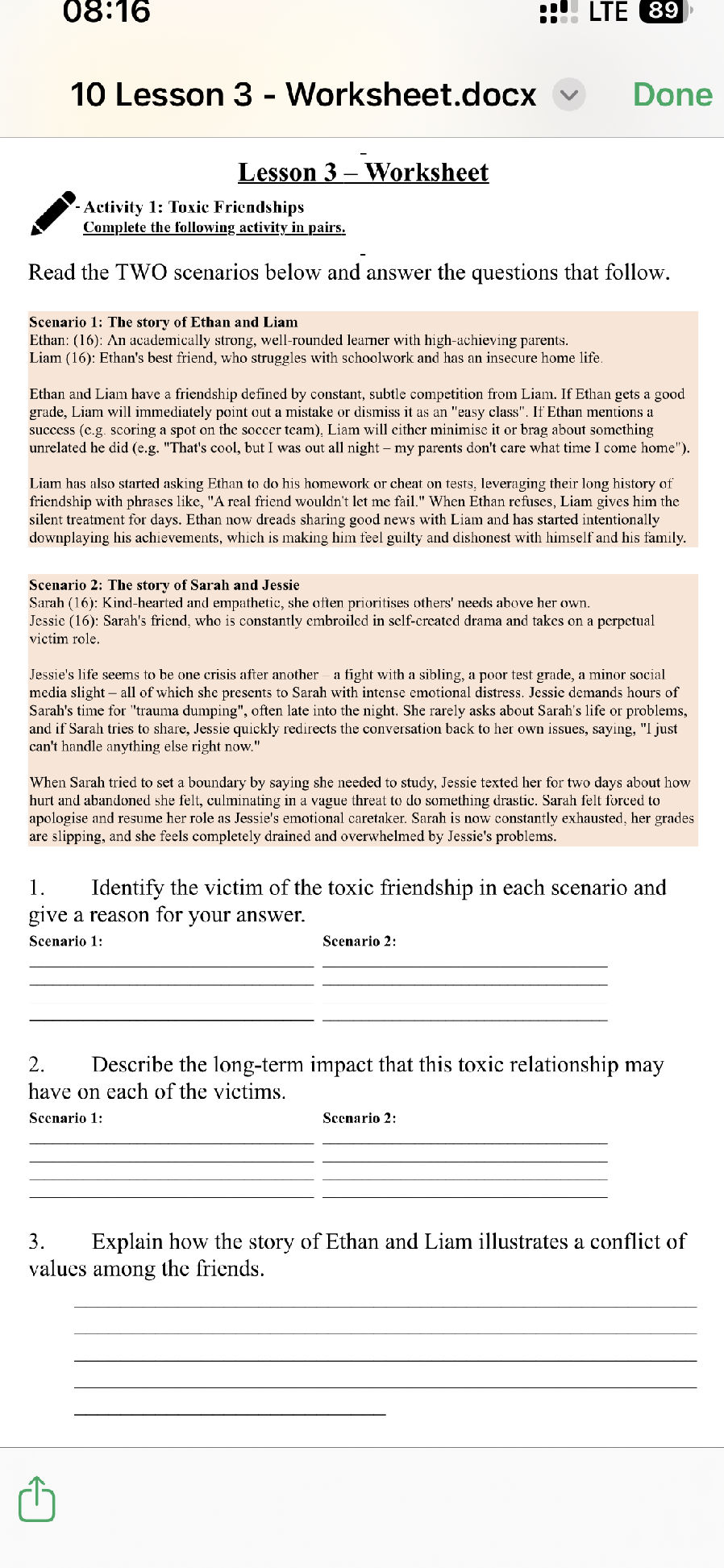 Lesson 3 - Worksheet -Activity 1: Toxic | StudyX