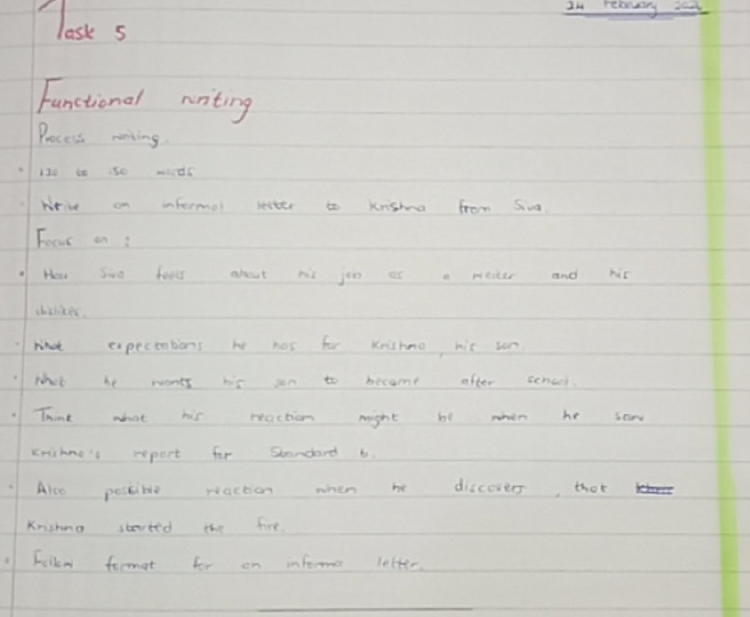 Task 5 Functional writing Process writing. | StudyX