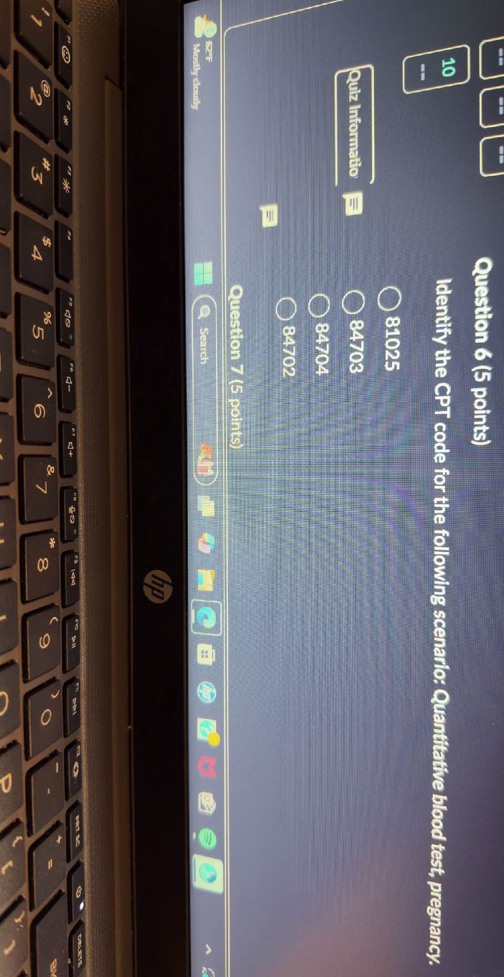 Question 6 (5 points) Identify the CPT code