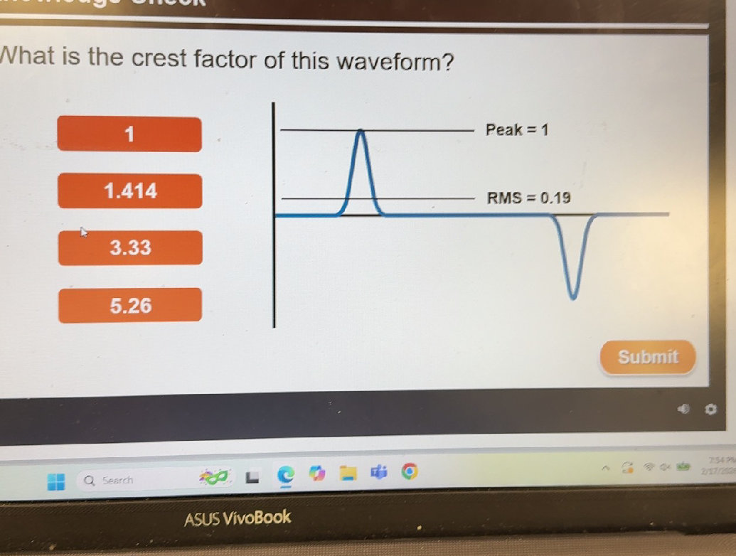 What is the crest factor of this waveform? | StudyX