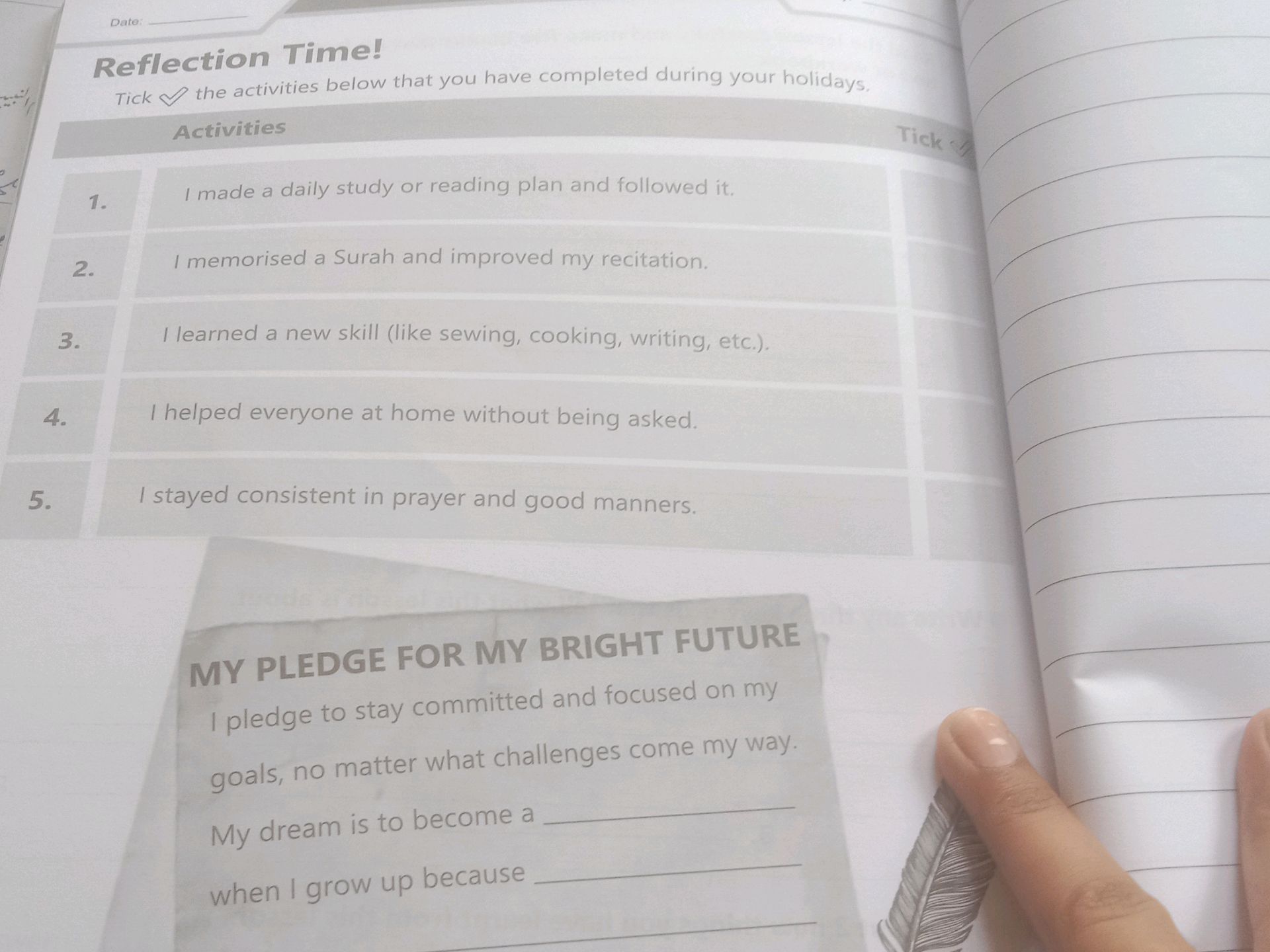 Reflection Time! Tick the activities below | StudyX