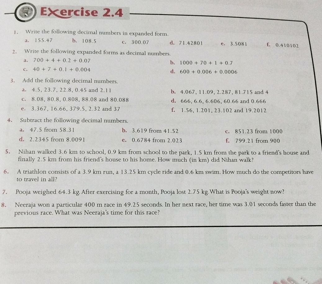 1. Write the following decimal numbers in | StudyX