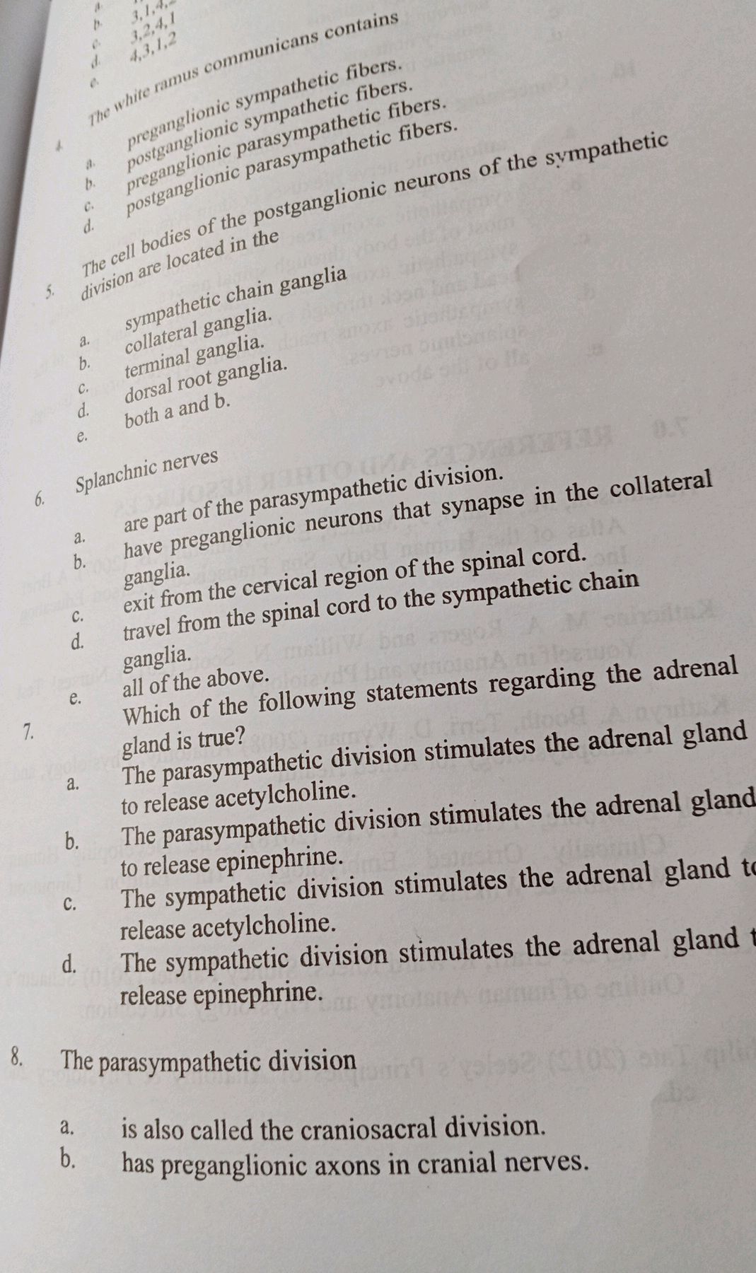 4. The white ramus communicans contains a. | StudyX