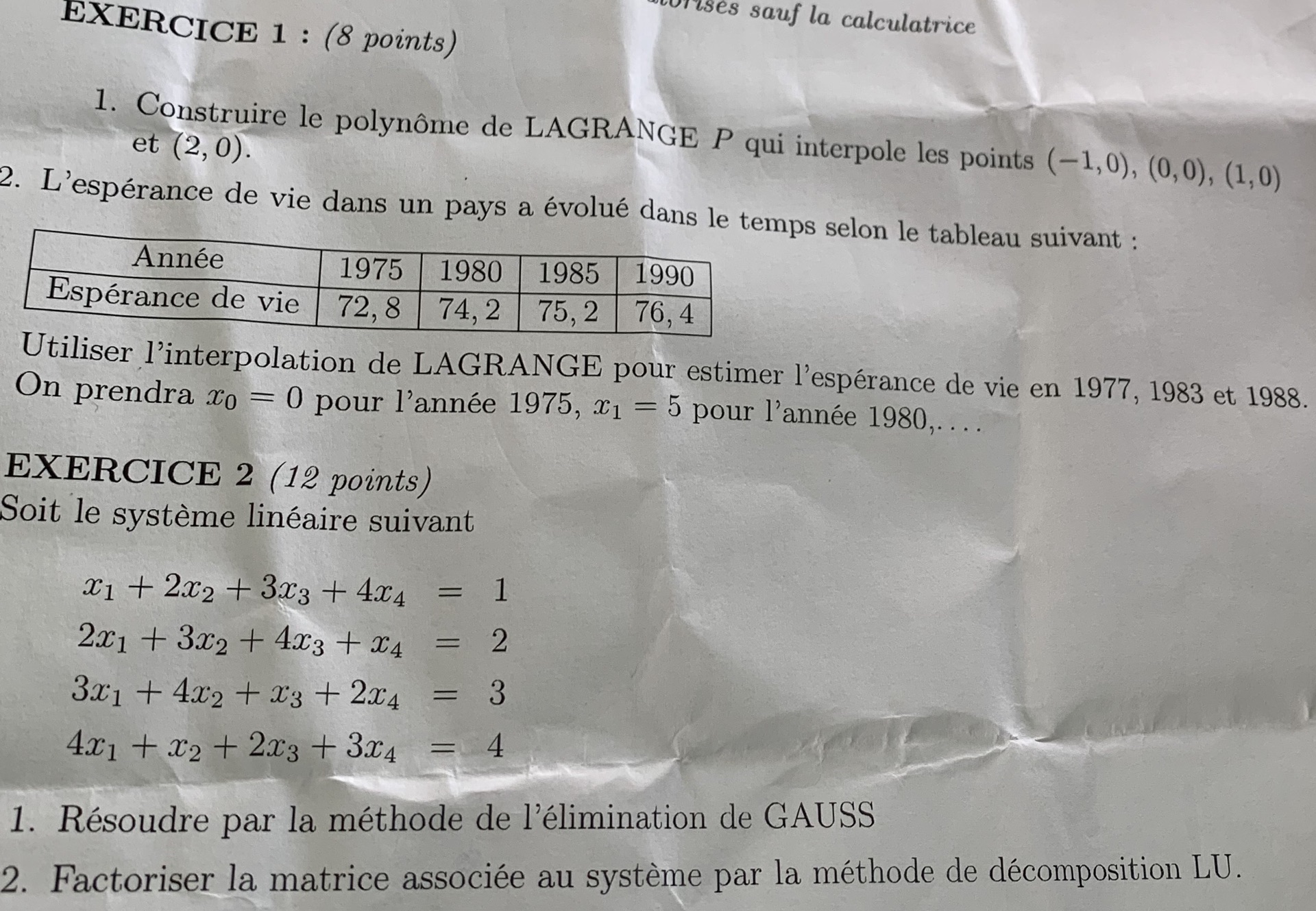 EXERCICE 1 : (8 points) 1. Construire le | StudyX
