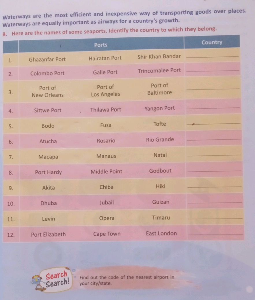 B. Here are the names of some seaports. | StudyX