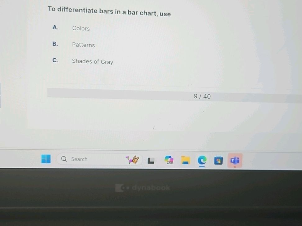 To differentiate bars in a bar chart, use | StudyX