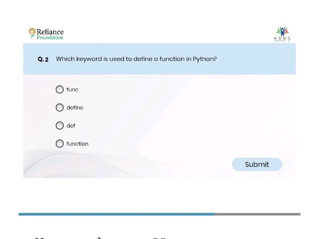 Q.2 Which keyword is used to define a