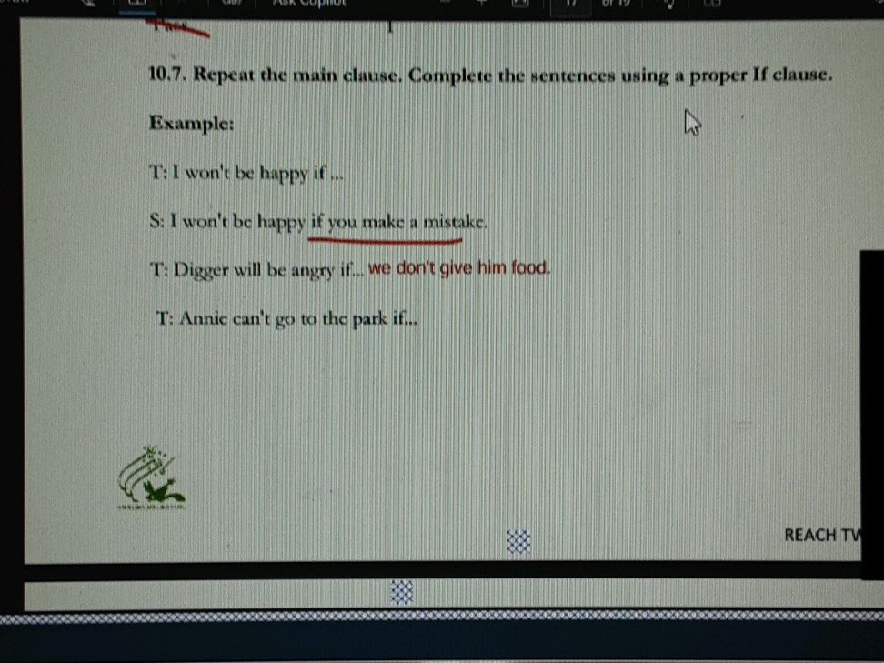 Repeat Example Sentence 10.7. Repeat the main clause. Complete the | StudyX