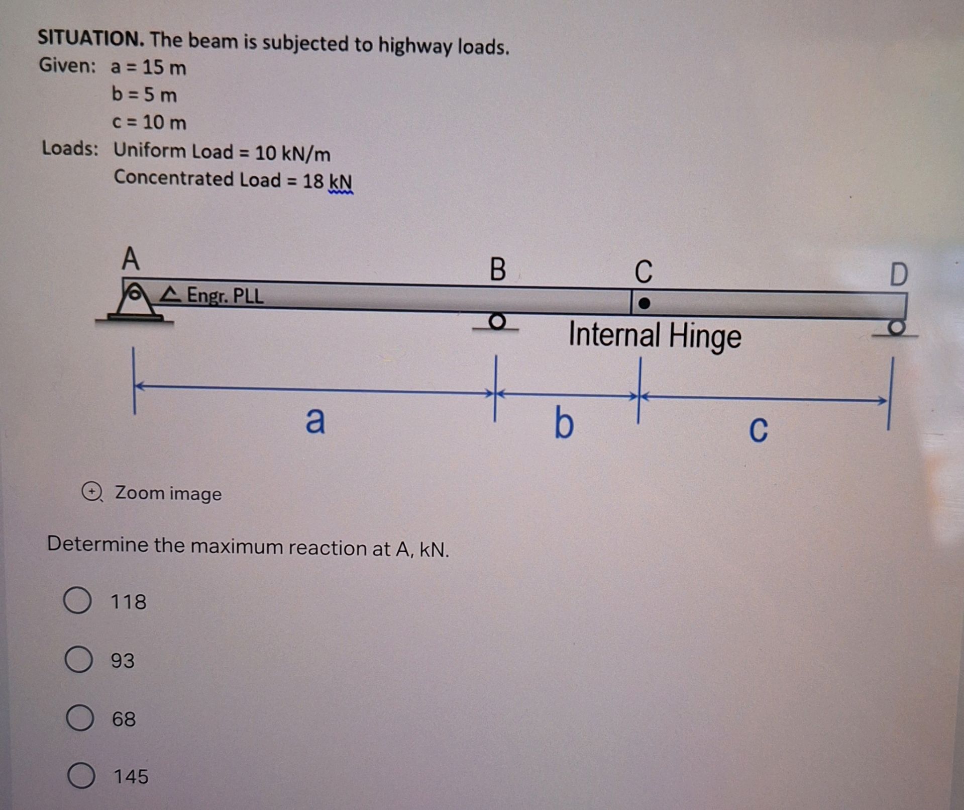 SITUATION. The beam is subjected to highway | StudyX