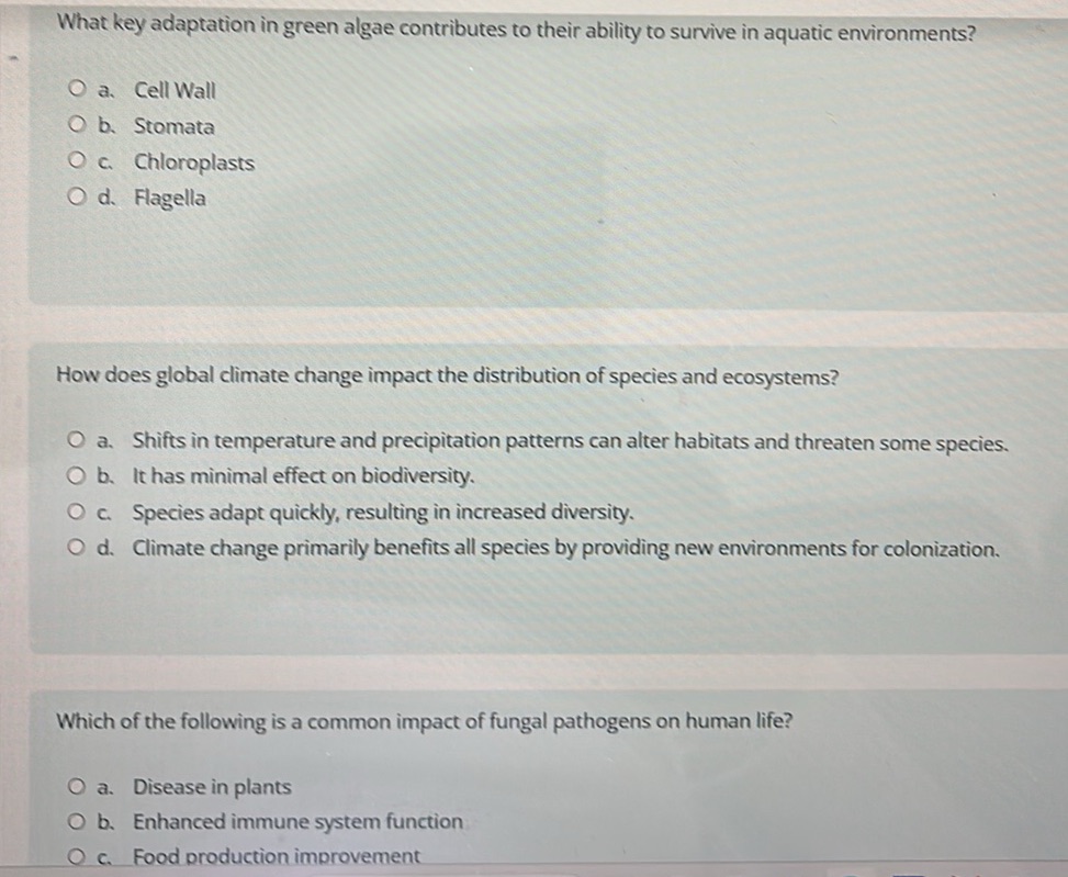 What key adaptation in green algae | StudyX