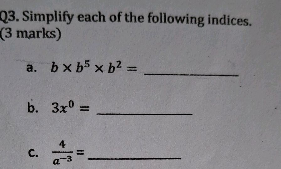 Q3. Simplify each of the following indices. | StudyX