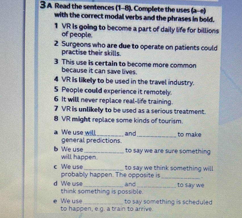 3A Read the sentences (1-8). Complete the | StudyX