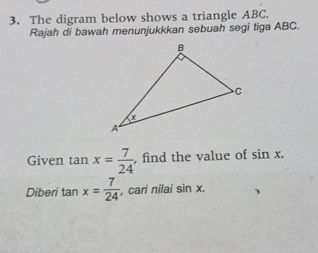 The digram below shows a triangle ABC. | StudyX